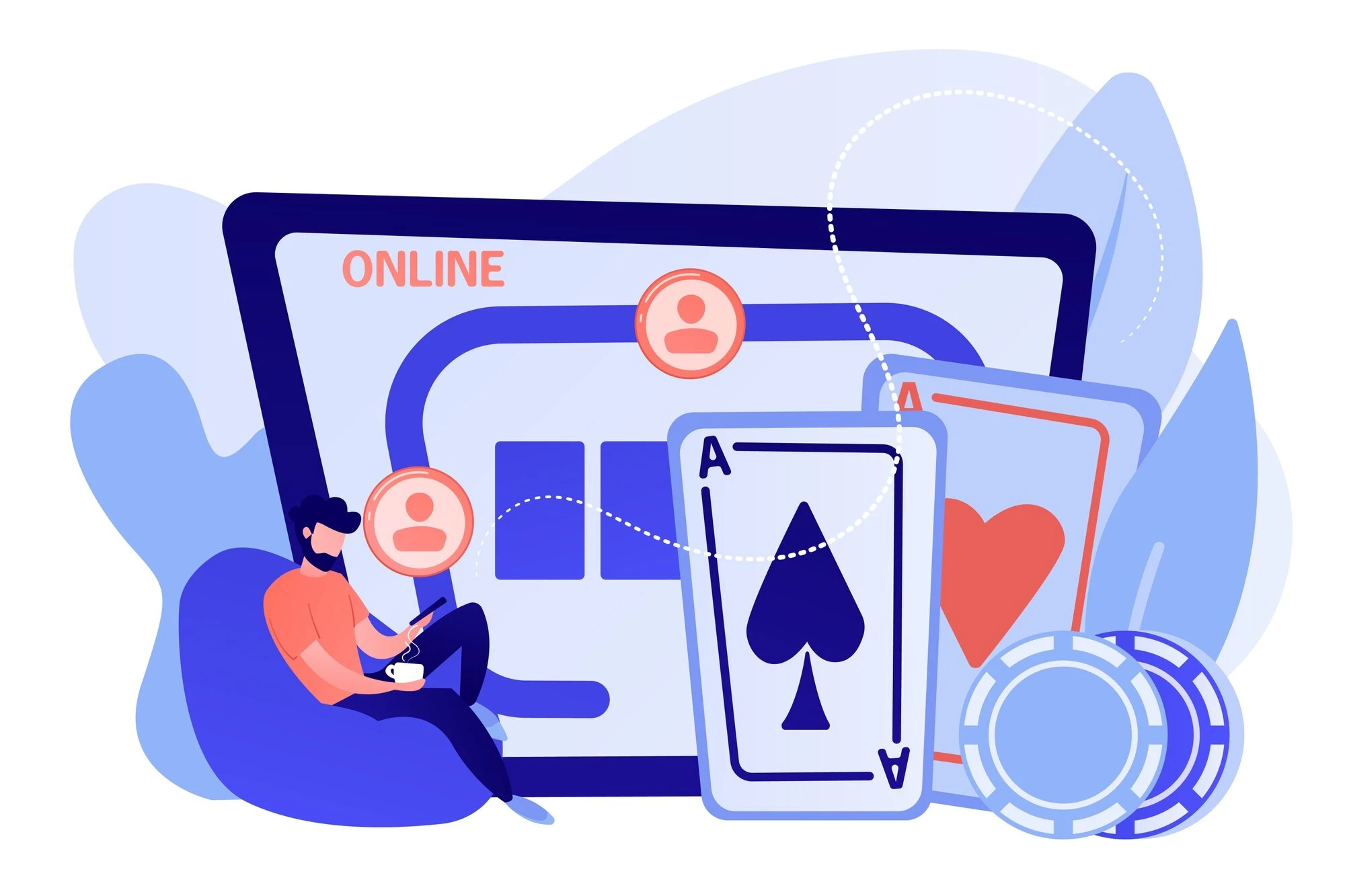 Nettcasino på mobil og datamaskin med kort og sjetonger