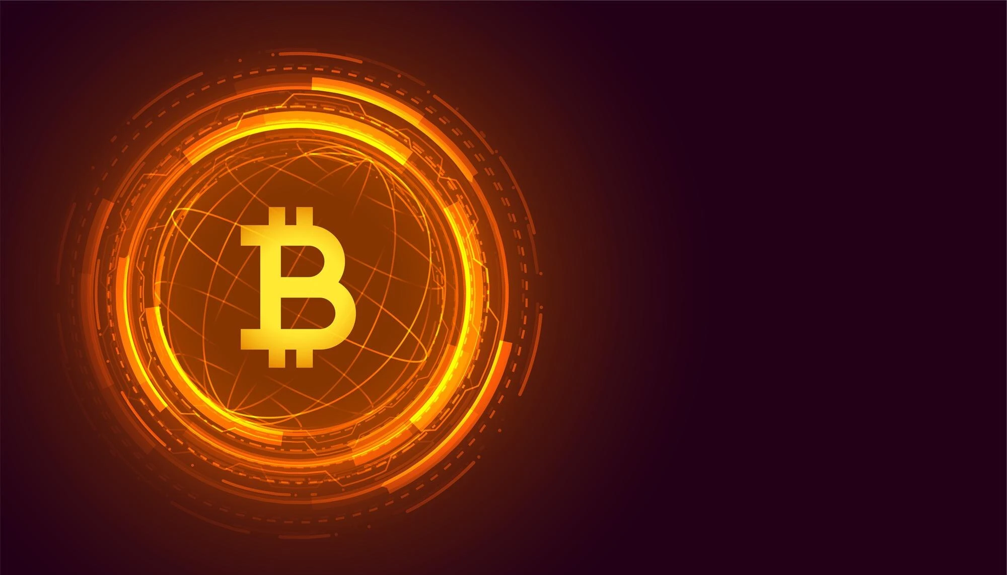 Glødende Bitcoin-symbol på mørk bakgrunn
