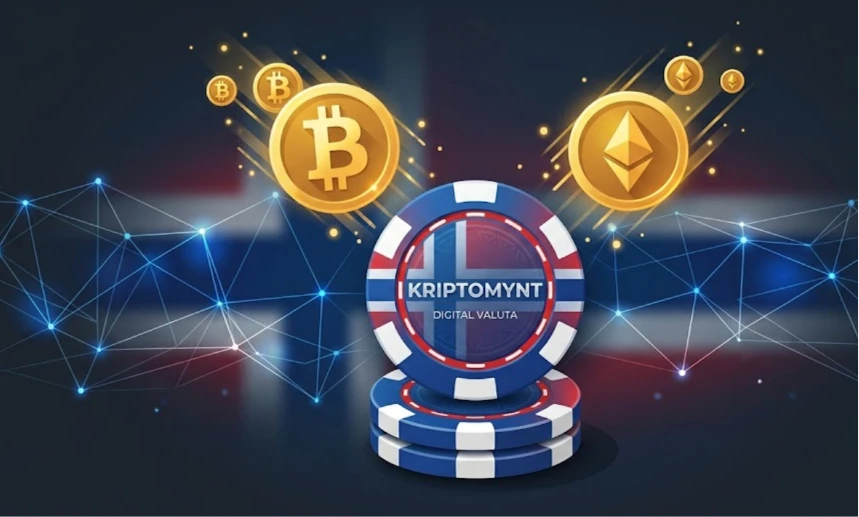 Bitcoin og Ethereum med kort og sjetonger på casino